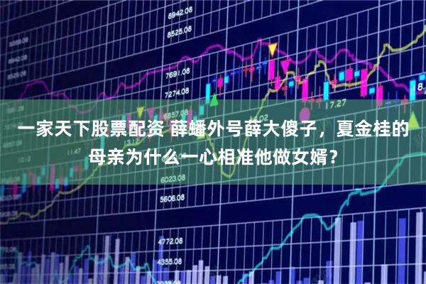 一家天下股票配资 薛蟠外号薛大傻子，夏金桂的母亲为什么一心相准他做女婿？